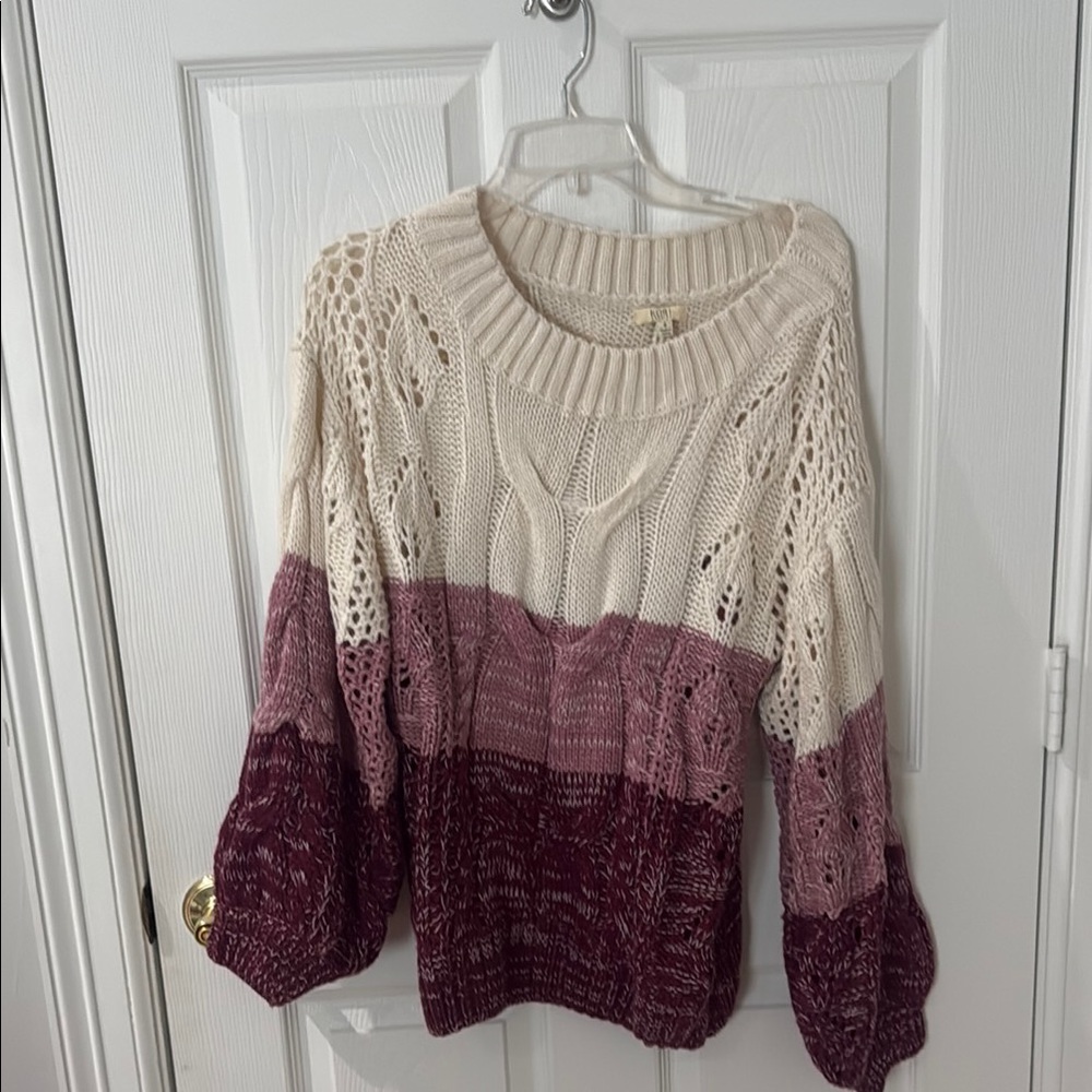 Kori Cream and Pink Crew Neck Sweater with Ombré Design size small